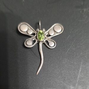 Silver Dragonfly Pendant with Green Gemstone